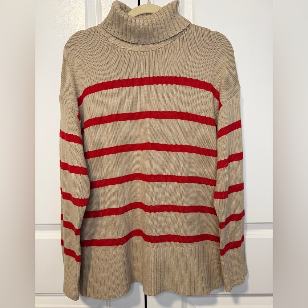 Old Navy Beige Red Stripe Turtleneck Sweater Women’s Large NWT